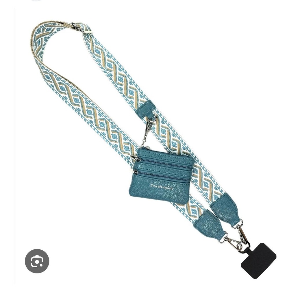 Save The Girls Clip & Go Crossbody Phone Strap Zippered Pouch Peacock Blue NEW
